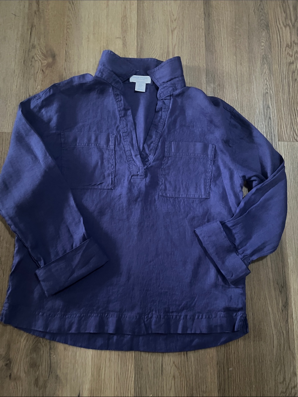 Martha Stewart Collection Navy Linen Long Sleeve Pullover Top Medium Martha Stewart Collection Navy Linen Long Sleeve Pullover Top Medium